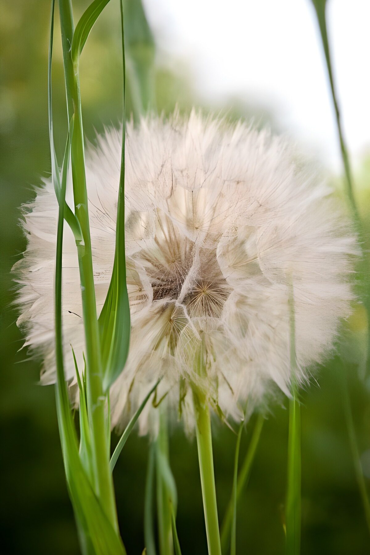 Soft white seed head among green grass