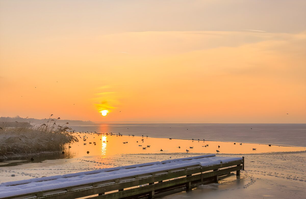 Winter’s last light on the icy shore