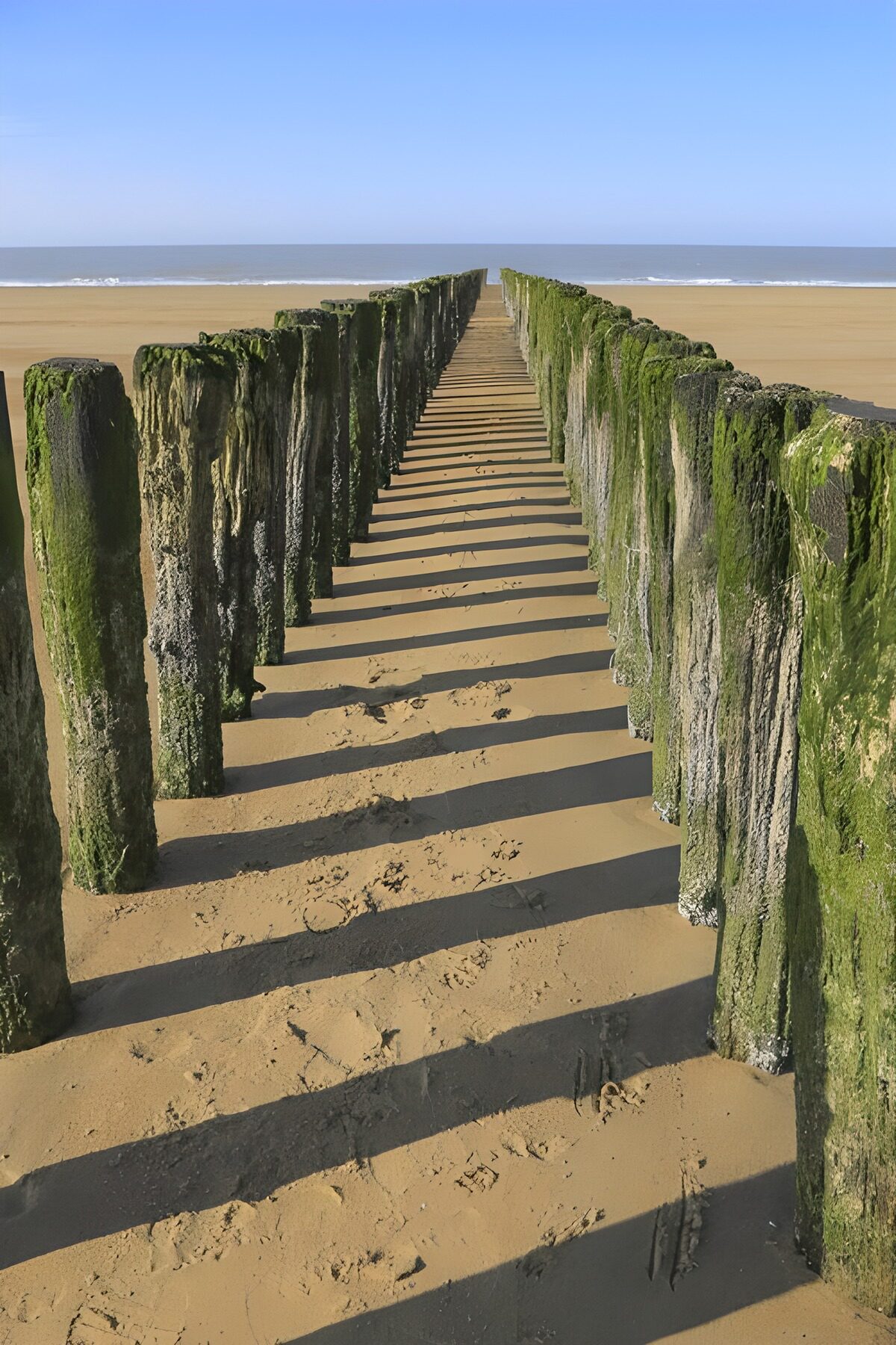 Weathered beach posts in the sunshine