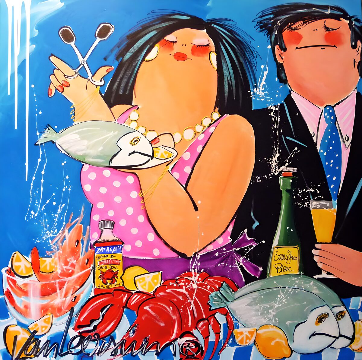 A couple's colourful seafood feast
