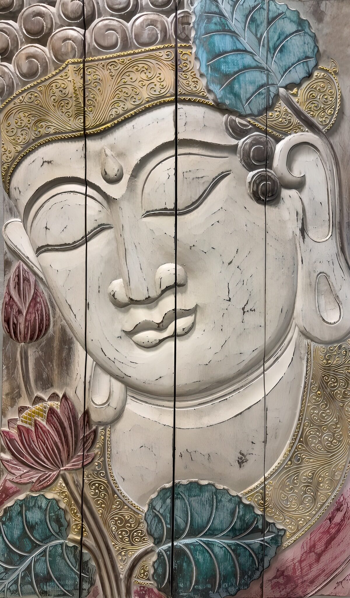 Buddha relief with lotus and gold