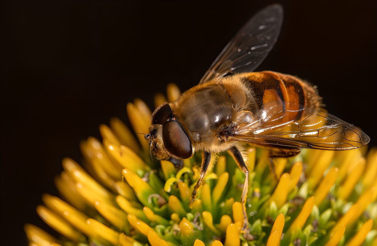 Hoverfly at rest on a yellow flower