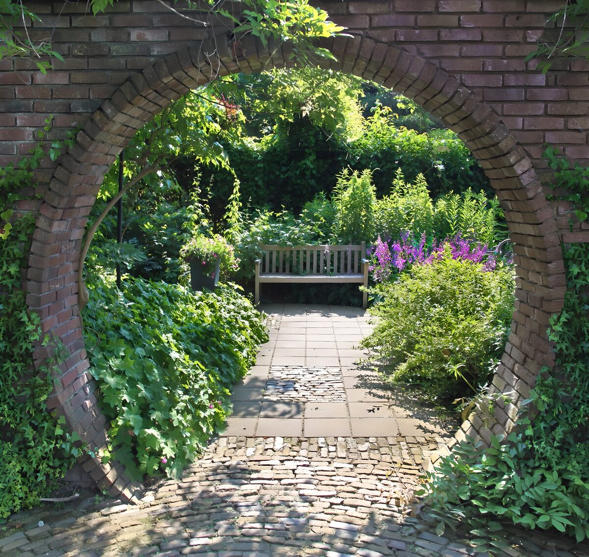 Where the brick arch holds the summer